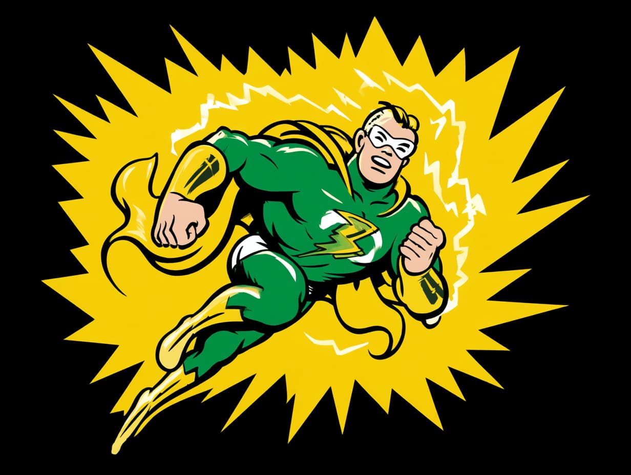 Power Downloader in the style of Jack Kirby
